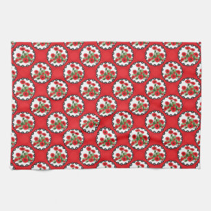 Shabby Chic Red, Black & White Poppies Floral Tea Towel
