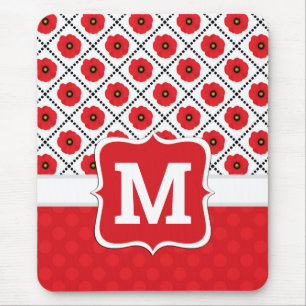 Shabby Chic Red, Black & White Poppies Monogram Mouse Mat
