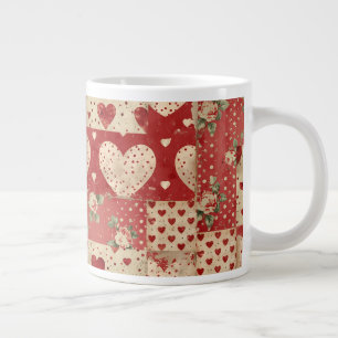 Shabby Chic Red Patchwork Pattern Large Coffee Mug