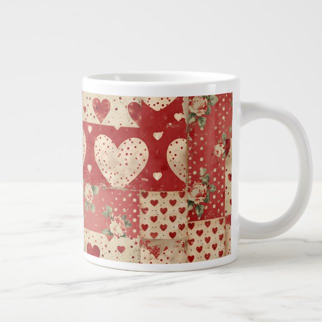 Shabby Chic Red Patchwork Pattern Large Coffee Mug (Right)
