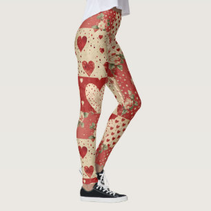 Shabby Chic Red Patchwork Pattern Leggings