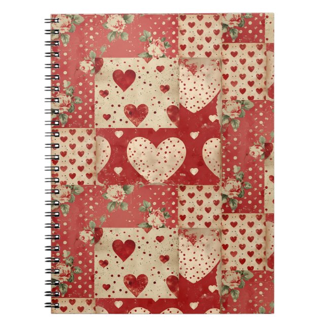 Shabby Chic Red Patchwork Pattern Notebook (Front)