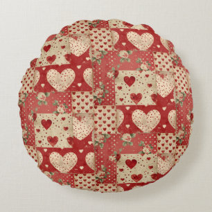 Shabby Chic Red Patchwork Pattern Round Cushion