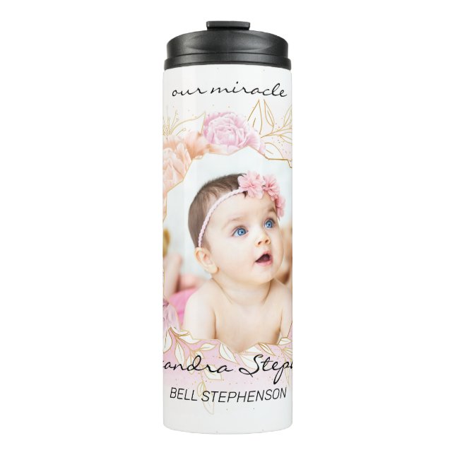 Shabby Chic Retro Baby Girl First Brithday Photo Thermal Tumbler (Front)