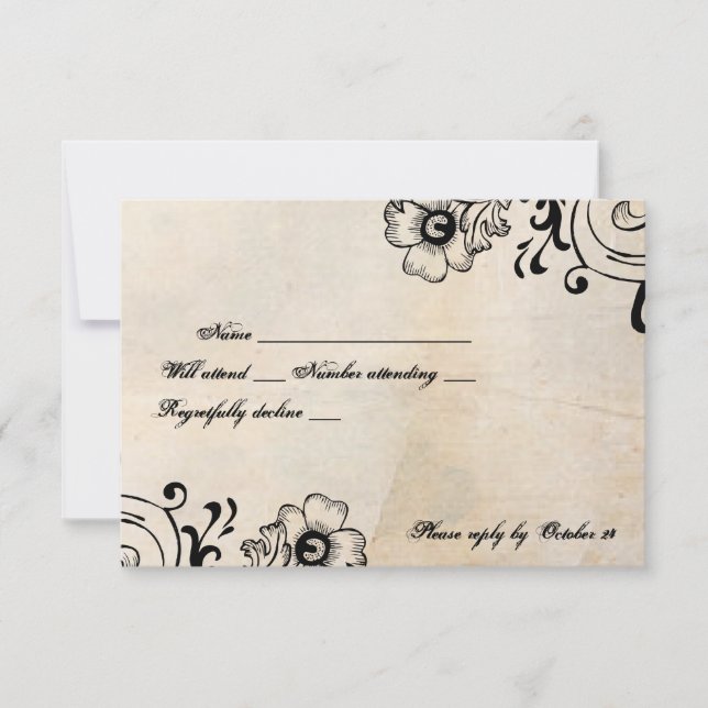 Shabby Chic Retro Floral rsvp with envelopes (Front)
