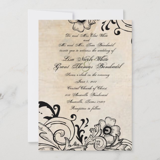Shabby Chic Retro Floral Wedding Invitation (Front)