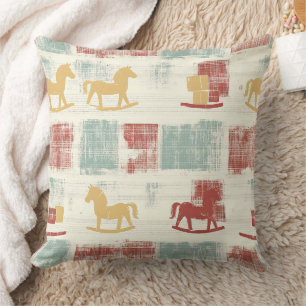 Shabby Chic Rocking Horse Plaid Pattern Cushion