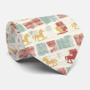 Shabby Chic Rocking Horse Plaid Pattern Tie