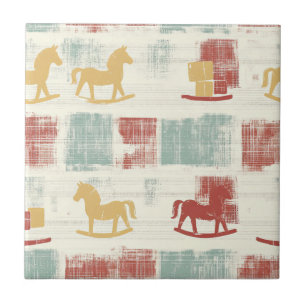 Shabby Chic Rocking Horse Plaid Pattern Tile