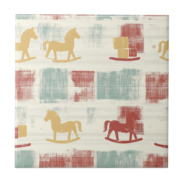 Shabby Chic Rocking Horse Plaid Pattern Tile (Front)