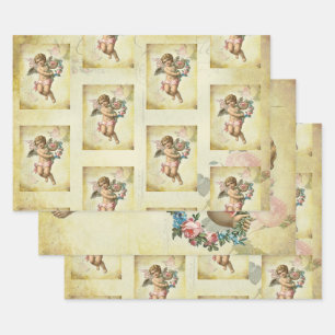 Shabby Chic Romantic French inspired Cherub Wrapping Paper Sheet