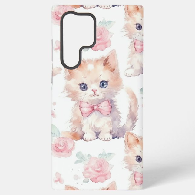 Shabby Chic Romantic Kitten Floral Samsung Galaxy S22 Ultra Case (Back)
