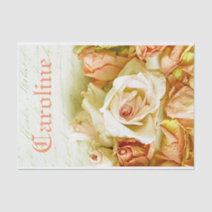Shabby Chic Romantic Peach Roses Personalised Name Tissue Paper