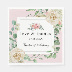 shabby chic romantic rose Love & Thanks flowers Napkin