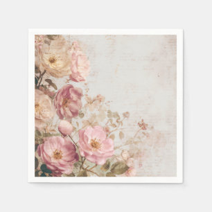Shabby Chic Romantic Vintage Roses Floral Party Napkin