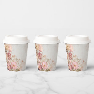 Shabby Chic Romantic Vintage Roses Floral Party Paper Cups