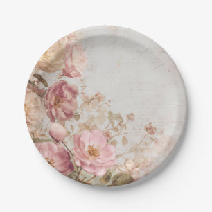 Shabby Chic Romantic Vintage Roses Floral Party Paper Plate