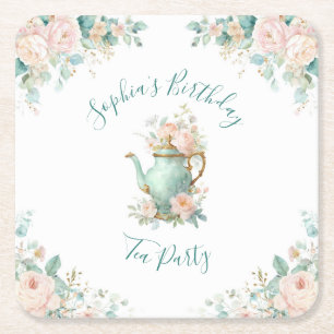 Shabby Chic Romantic Vintage Roses Floral Party Square Paper Coaster