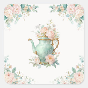 Shabby Chic Romantic Vintage Roses Floral Party Square Sticker