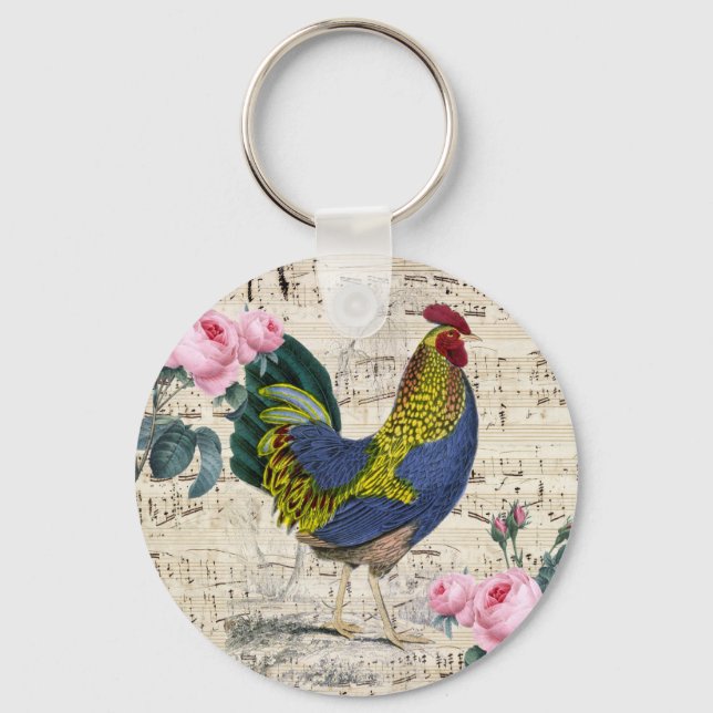 Shabby Chic Rooster Key Ring (Front)