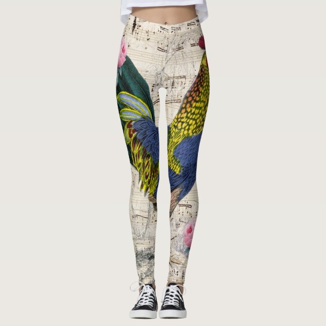 Shabby Chic Rooster Leggings (Front)