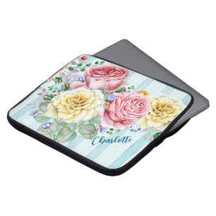 Shabby Chic Rose Bouquet Personalised Laptop Sleeve
