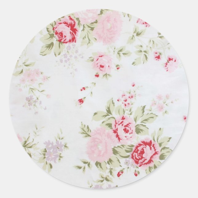 Shabby Chic Rose Floral Classic Round Sticker (Front)