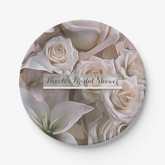 Shabby Chic Rose Floral Elegant Bridal Shower Paper Plate (Front)
