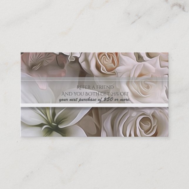 Shabby Chic Rose Floral Elegant Refer A Friend Referral Card (Front)