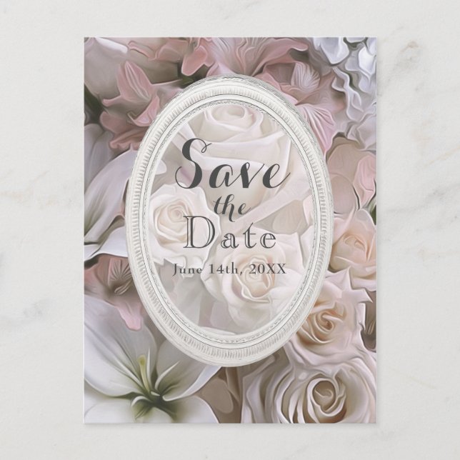 Shabby Chic Rose Floral Elegant Save the Date Announcement Postcard (Front)