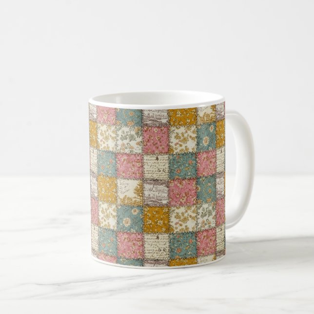 Shabby Chic Rose Quilt Pattern Coffee Mug (Front Right)