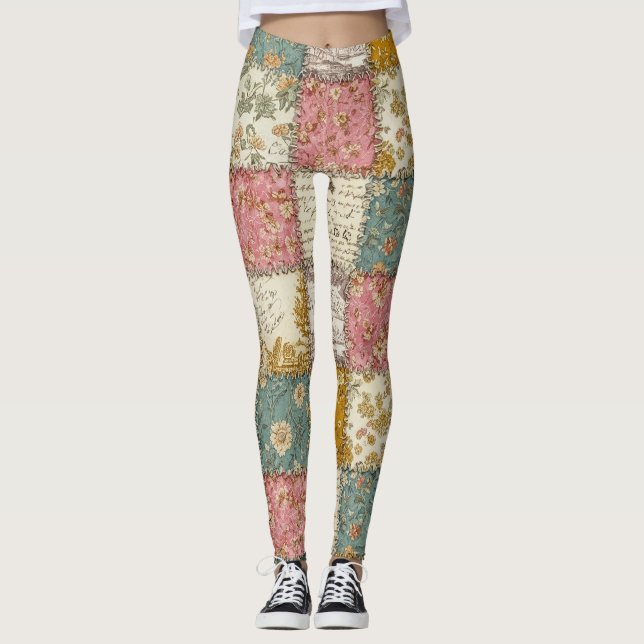 Shabby Chic Rose Quilt Pattern Leggings (Front)