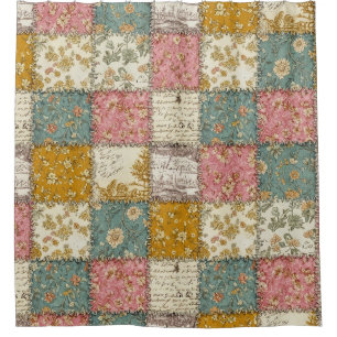 Shabby Chic Rose Quilt Pattern Shower Curtain