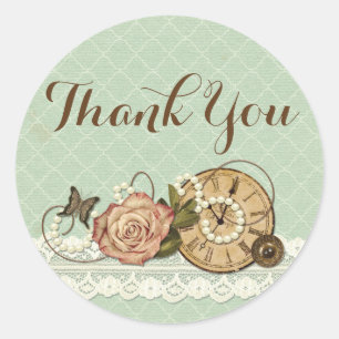 Shabby Chic Rose Rustic Vintage Boutique Thank You Classic Round Sticker
