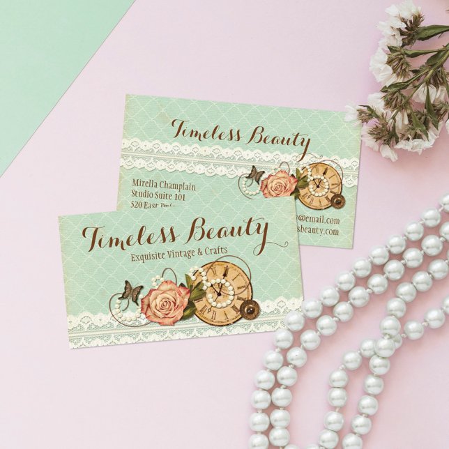 Shabby Chic Rose & Rustic Vintage Jewellery Business Card (Creator Uploaded)