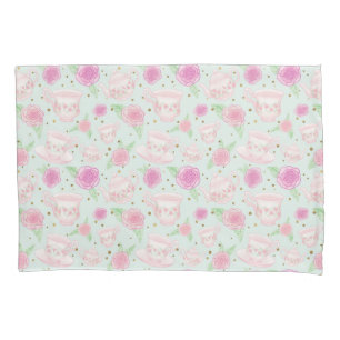 Shabby Chic Rose Tea Cups Pattern Pillowcase