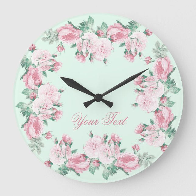 Shabby chic rose wall clock Personalised (Front)