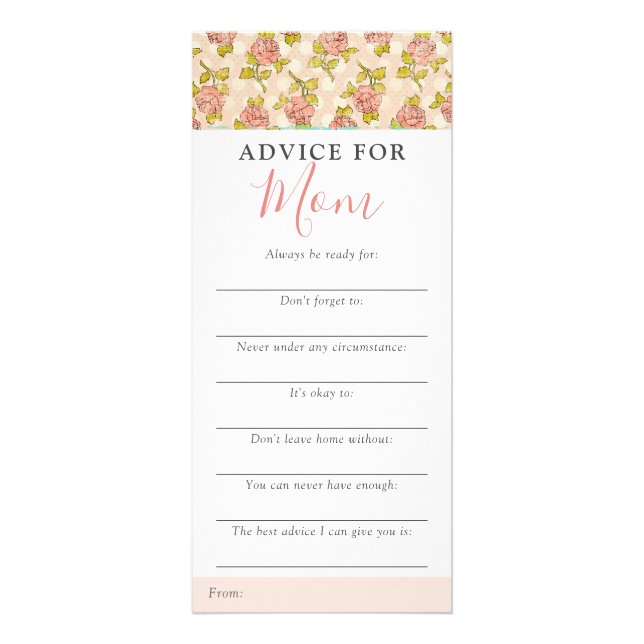 Shabby Chic Roses Baby Shower Advice Game Card (Front)