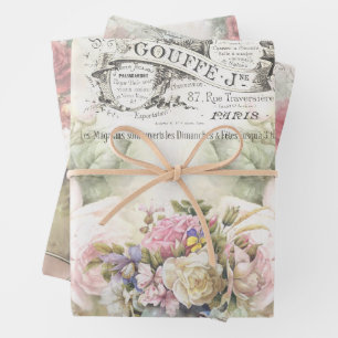 Shabby Chic Roses Collage Pattern Wrapping Paper Sheet