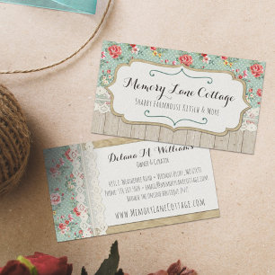 Shabby Chic Roses, Lace & Burlap Vintage Boutique Business Card