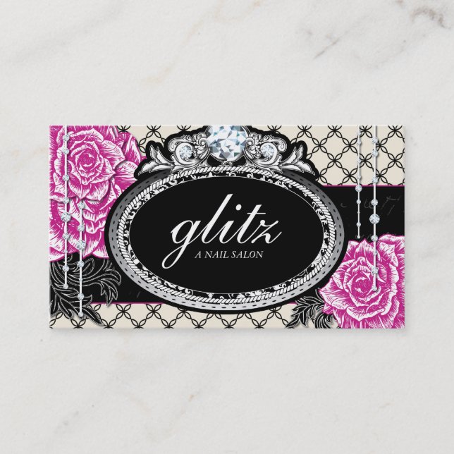 Shabby Chic Roses Nail Salon Business Cards (Front)