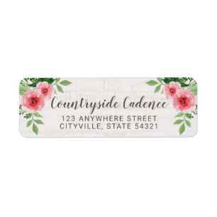 Shabby Chic Roses on Rustic Wood Return Address