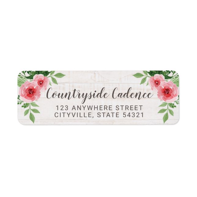 Shabby Chic Roses on Rustic Wood Return Address (Front)