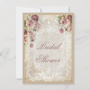 Shabby Chic Roses Pearls and Lace Bridal Shower Invitation