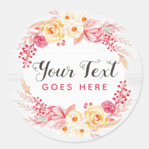Shabby Chic Roses & Rustic Wood Blush Pink Floral Classic Round Sticker