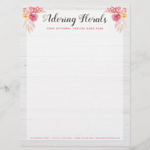 Shabby Chic Roses & Rustic Wood Blush Pink Floral Custom Letterhead