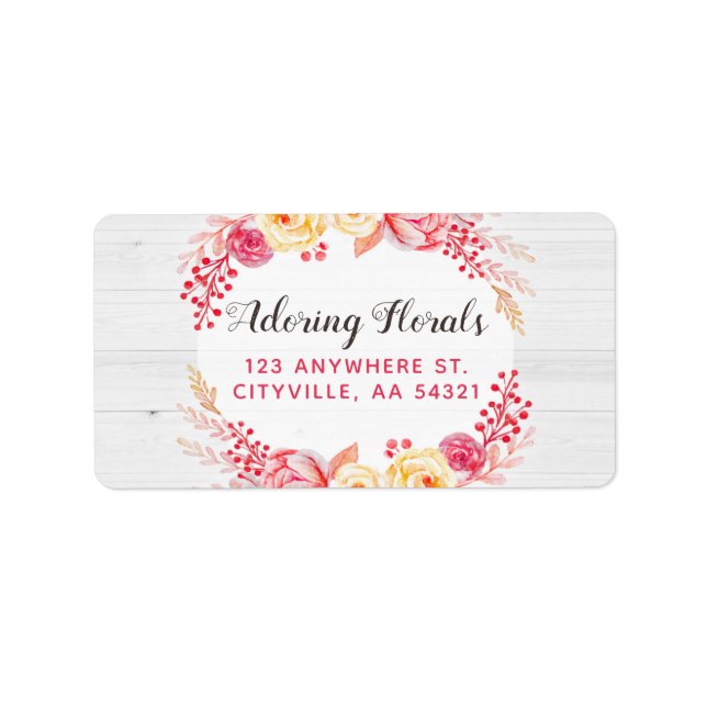 Shabby Chic Roses & Rustic Wood Blush Pink Floral Label (Front)