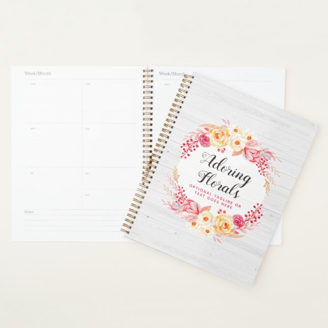 Shabby Chic Roses & Rustic Wood Blush Pink Floral Planner (Display)