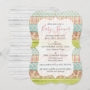 Shabby Chic Roses Rustic Wood Floral Baby Shower Invitation