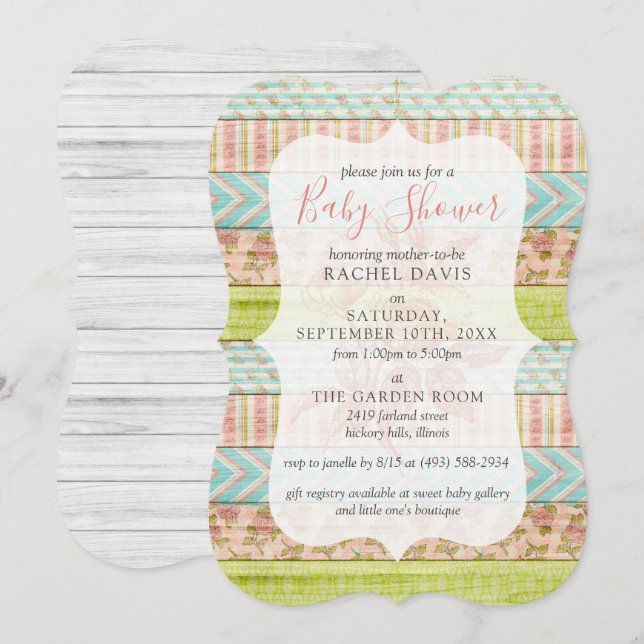 Shabby Chic Roses Rustic Wood Floral Baby Shower Invitation (Front/Back)